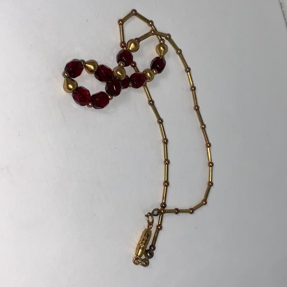 15" Red and Gold Handmade Beaded Necklace - Picture 7 of 13